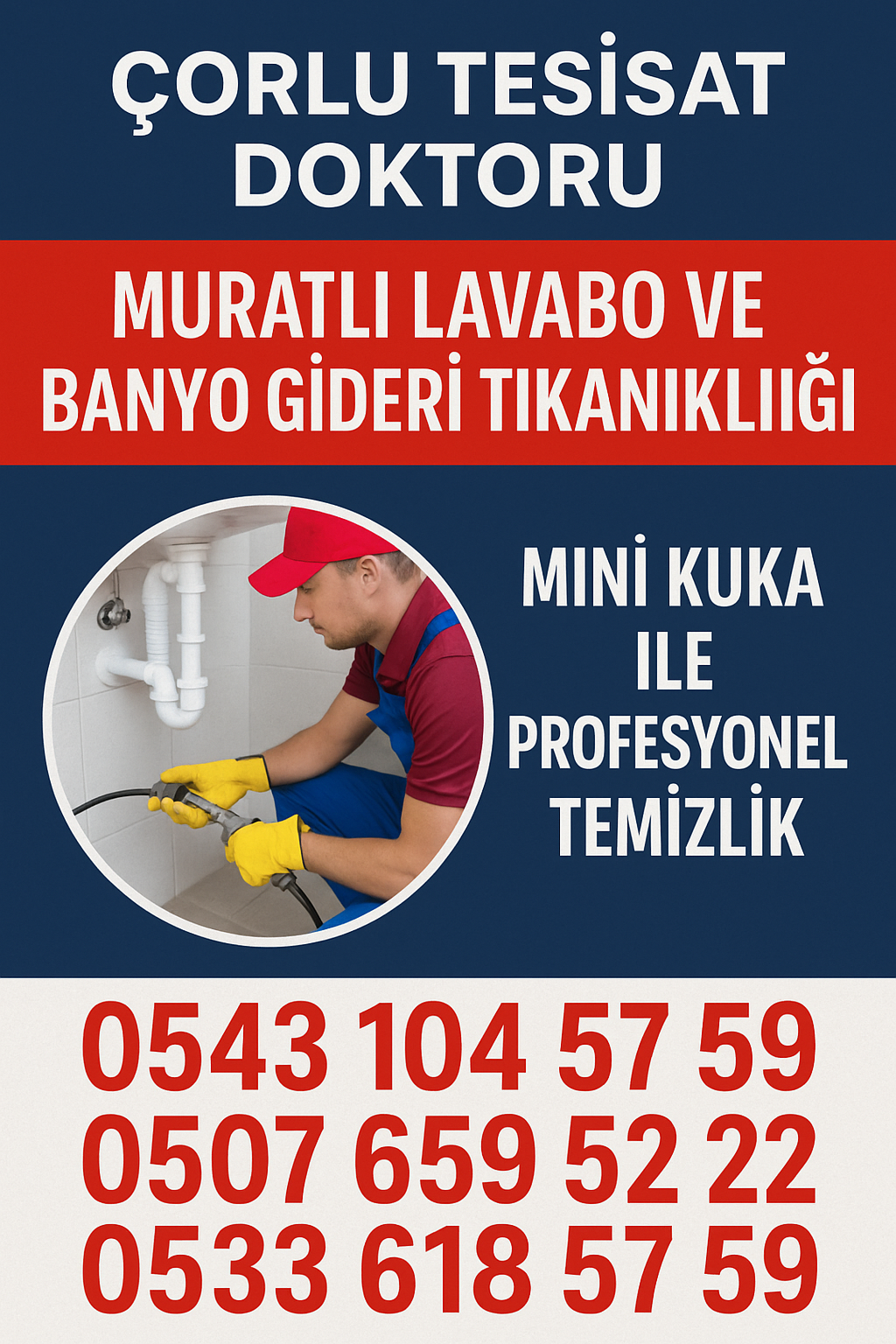 ÇORLU TESİSAT DOKTORU – Muratlı Lavabo ve Banyo Gideri Tıkanıklığı ✔️ Mini Kuka ile Profesyonel Temizlik